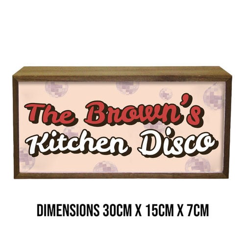 Personalised Kitchen Disco LED Light Box Wood Room Sign Product Gallery Image