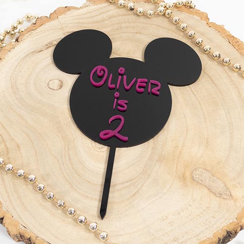 Personalised Magical Mouse Ears Birthday Age Customisable 3D Acrylic Cake Topper Product Gallery Image
