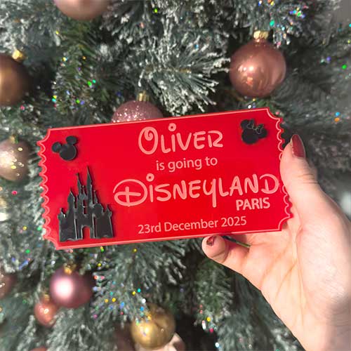 Personalised Magical Theme Park Paris Florida Ticket 3D Red Acrylic Keepsake Memento Gift Product Gallery Image