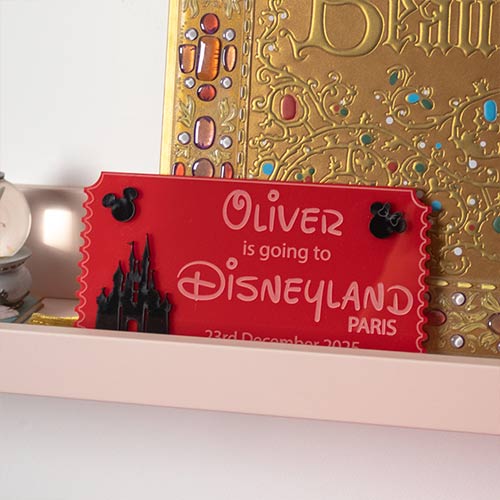 Personalised Magical Theme Park Paris Florida Ticket 3D Red Acrylic Keepsake Memento Gift Product Gallery Image