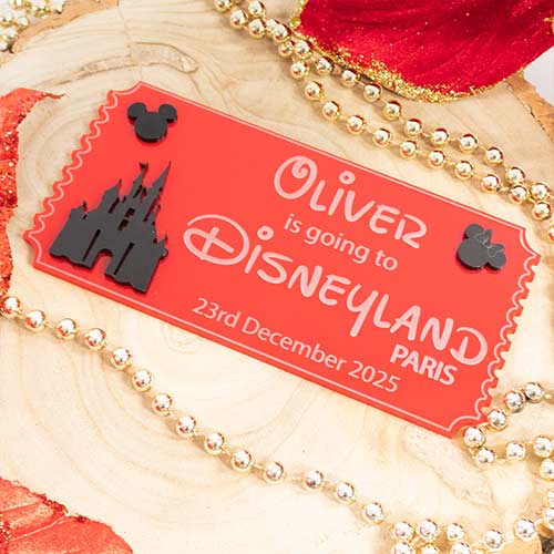 Personalised Magical Theme Park Paris Florida Ticket 3D Red Acrylic Keepsake Memento Gift Product Gallery Image