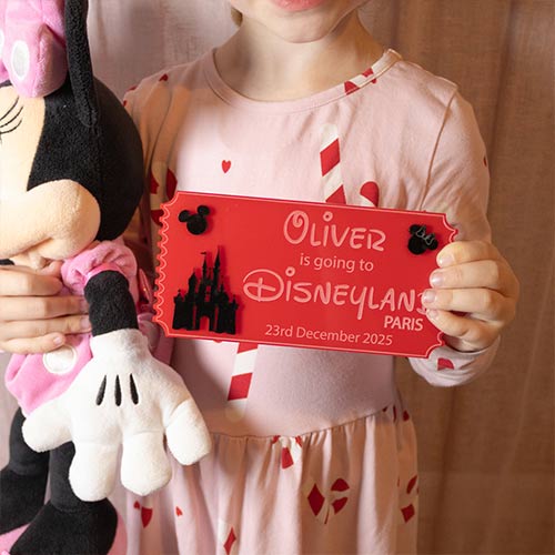Personalised Magical Theme Park Paris Florida Ticket 3D Red Acrylic Keepsake Memento Gift Product Gallery Image