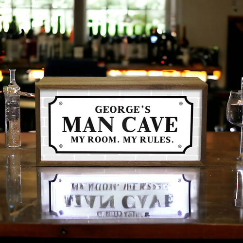 Personalised Man Cave Brickwork LED Light Box Wood Room Sign Product Gallery Image