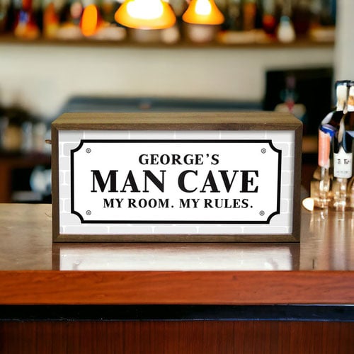Personalised Man Cave Brickwork LED Light Box Wood Room Sign Product Gallery Image