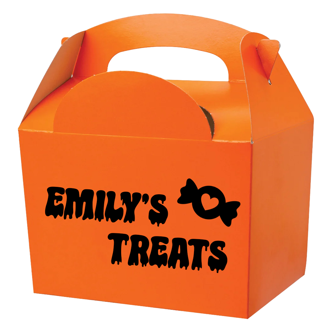 Personalised Name's Treats Customisable Halloween Orange Party Paper Lunch Box View 2