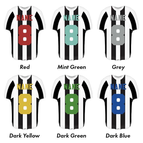 Personalised Name & Number Sports Shirt Shape Black & White Stripe Metallic Helium Foil Giant Balloon - Inflated Balloon in a Box Product Gallery Image