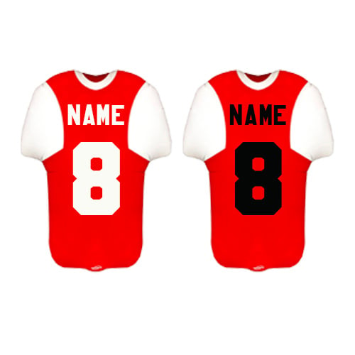 Personalised Name & Number Sports Shirt Shape Red & White Metallic Helium Foil Giant Balloon - Inflated Balloon in a Box Product Gallery Image