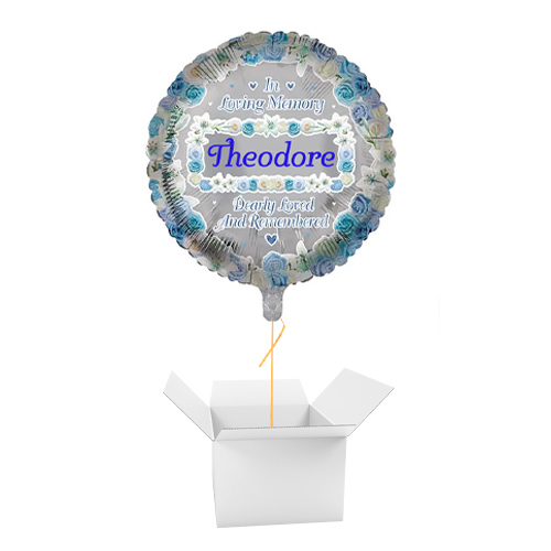 Personalised Name In Memory Blue Memorial Round Foil Helium Balloon - Inflated Balloon in a Box