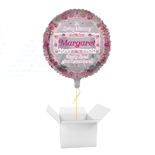 Personalised Name In Memory Pink Memorial Round Foil Helium Balloon - Inflated Balloon in a Box Product Gallery Image