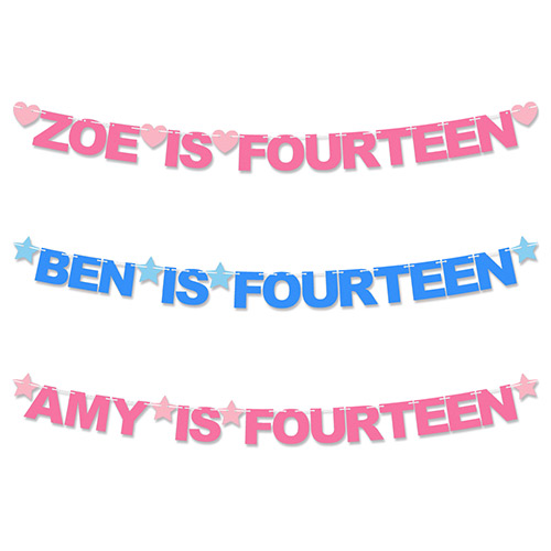 Personalised Name Is Fourteen 14th Birthday Recyclable Card Party Bunting Product Gallery Image