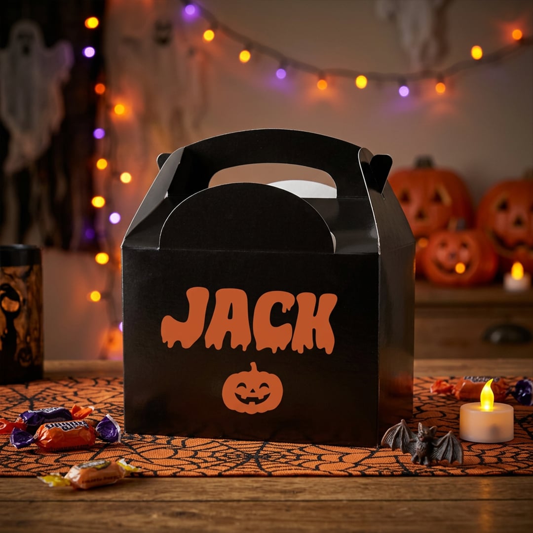 Personalised Name Pumpkin Halloween Black Party Paper Lunch Box