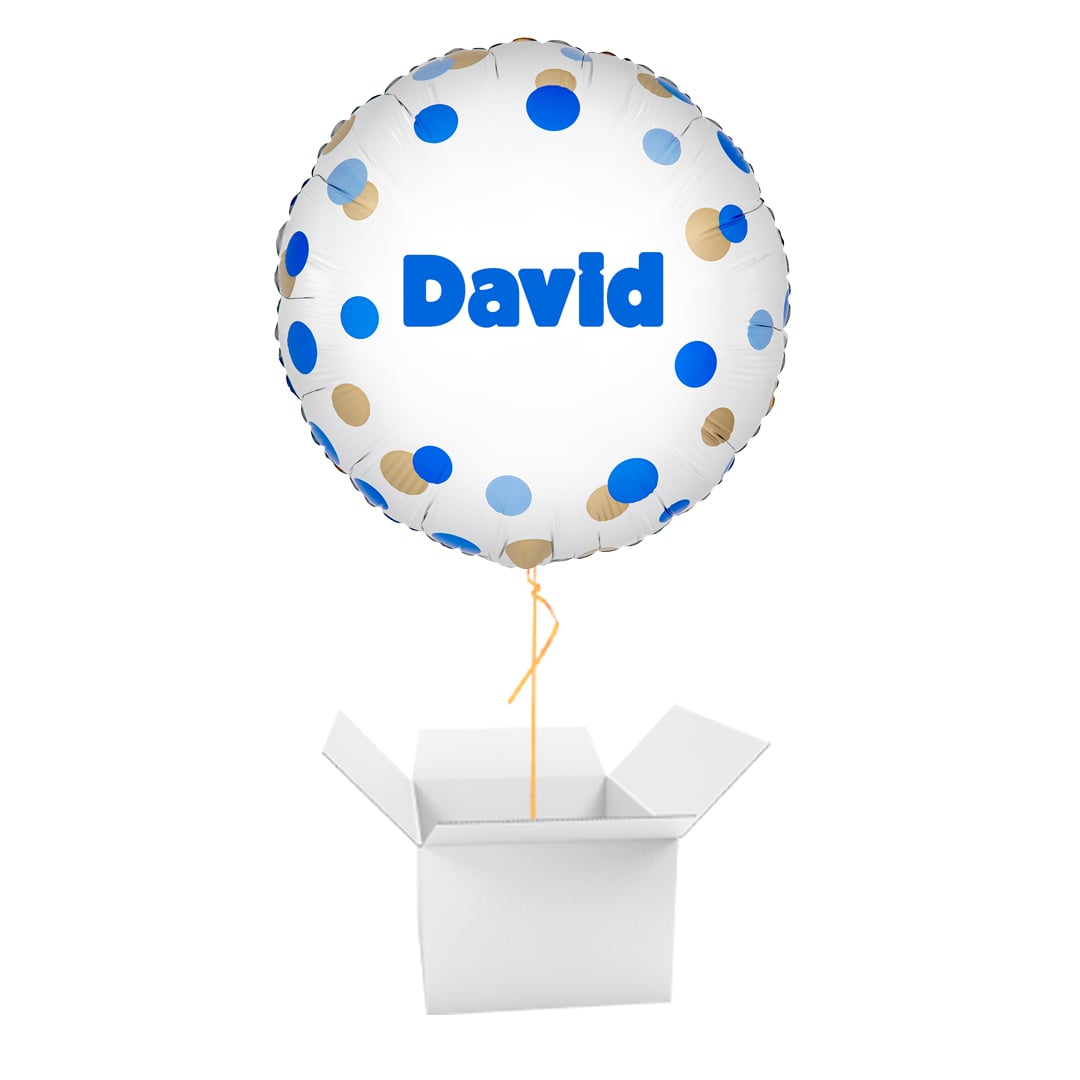 Personalised Name Sparkling Fizz Holographic Blue Gold Round Foil Balloon - Inflated Balloon In A Box