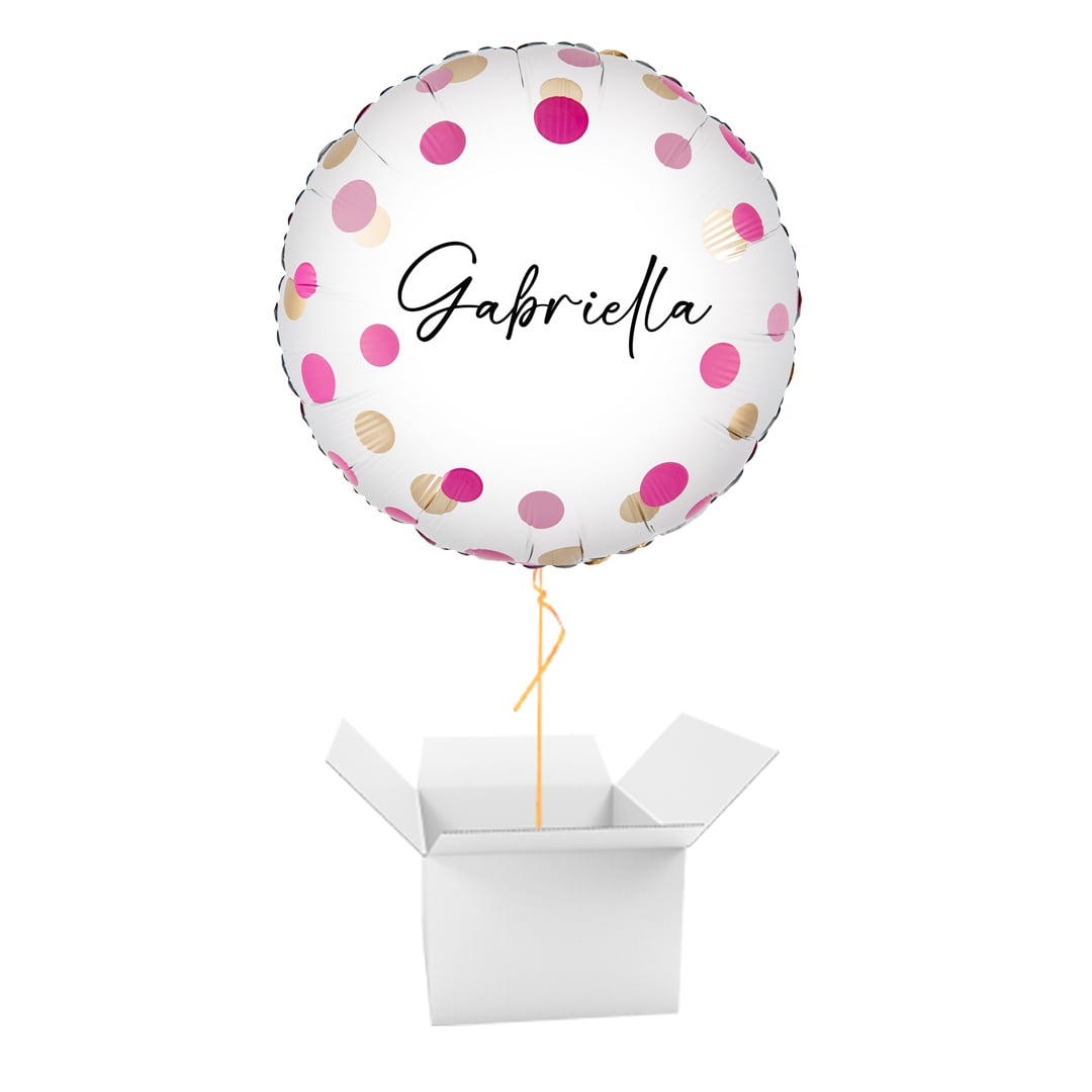 Personalised Name Sparkling Fizz Holographic Pink Gold Round Foil Balloon - Inflated Balloon In A Box