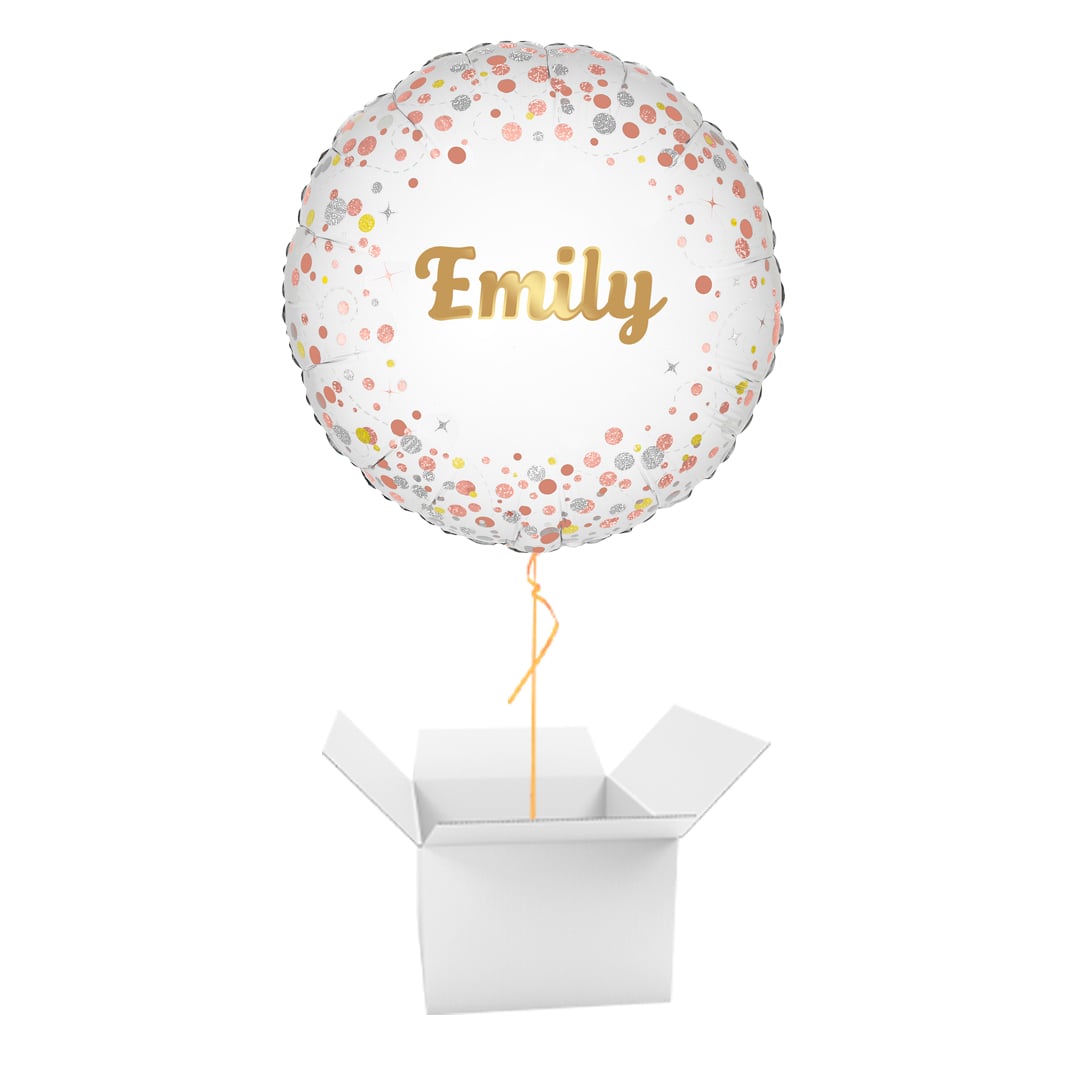 Personalised Name Sparkling Fizz Holographic Rose Gold Round Foil Balloon - Inflated Balloon In A Box
