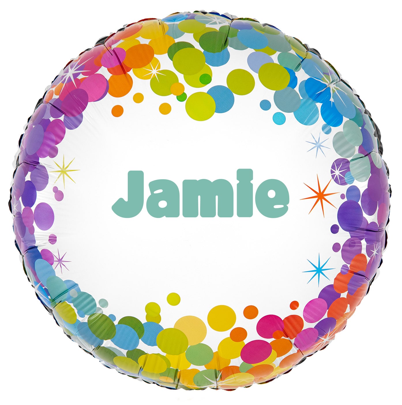 Personalised Name Sparkling Fizz Metallic Colourful Confetti Round Foil Balloon 46cm / 18 in