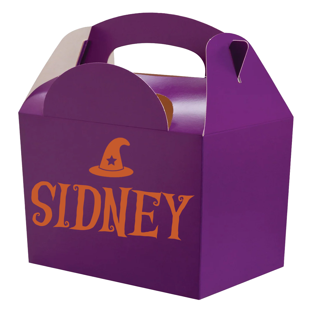 Personalised Name Witch Hat Halloween Purple Party Paper Lunch Box View 3