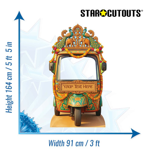 Personalised Number Plate Desi Wedding Tuk Tuk Rickshaw Backdrop Stand In Cardboard Cutout 164cm Product Gallery Image