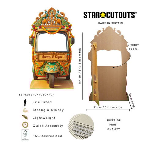 Personalised Number Plate Desi Wedding Tuk Tuk Rickshaw Backdrop Stand In Cardboard Cutout 164cm Product Gallery Image