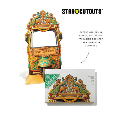 Personalised Number Plate Desi Wedding Tuk Tuk Rickshaw Backdrop Stand In Cardboard Cutout 164cm Product Gallery Image