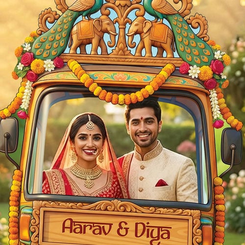 Personalised Number Plate Desi Wedding Tuk Tuk Rickshaw Backdrop Stand In Cardboard Cutout 164cm Product Gallery Image