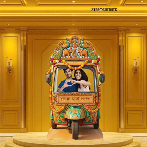 Personalised Number Plate Desi Wedding Tuk Tuk Rickshaw Backdrop Stand In Cardboard Cutout 164cm Product Gallery Image