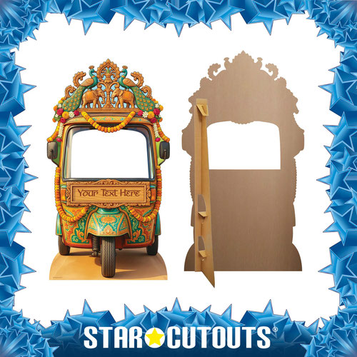 Personalised Number Plate Desi Wedding Tuk Tuk Rickshaw Backdrop Stand In Cardboard Cutout 164cm Product Gallery Image