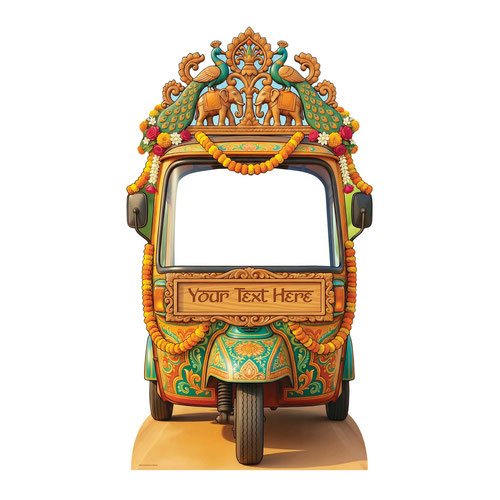 Personalised Number Plate Desi Wedding Tuk Tuk Rickshaw Backdrop Stand In Cardboard Cutout 164cm