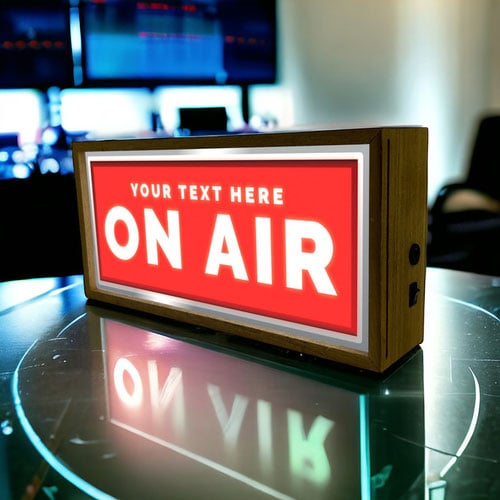 Personalised On Air Red LED Light Box Wood Room Sign Product Gallery Image