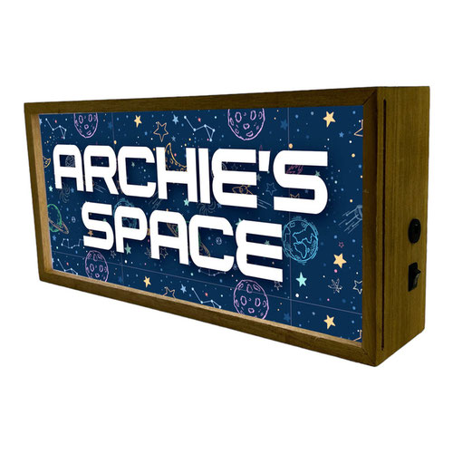 Personalised Outer Space LED Light Box Wood Room Sign Product Gallery Image