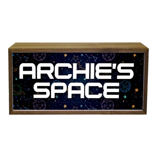 Personalised Outer Space LED Light Box Wood Room Sign Product Gallery Image