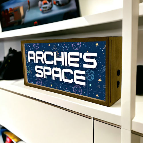 Personalised Outer Space LED Light Box Wood Room Sign Product Gallery Image