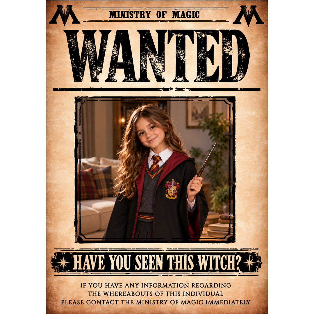 Personalised Photo Wanted Witch Design Poster PVC Party Sign Decoration
