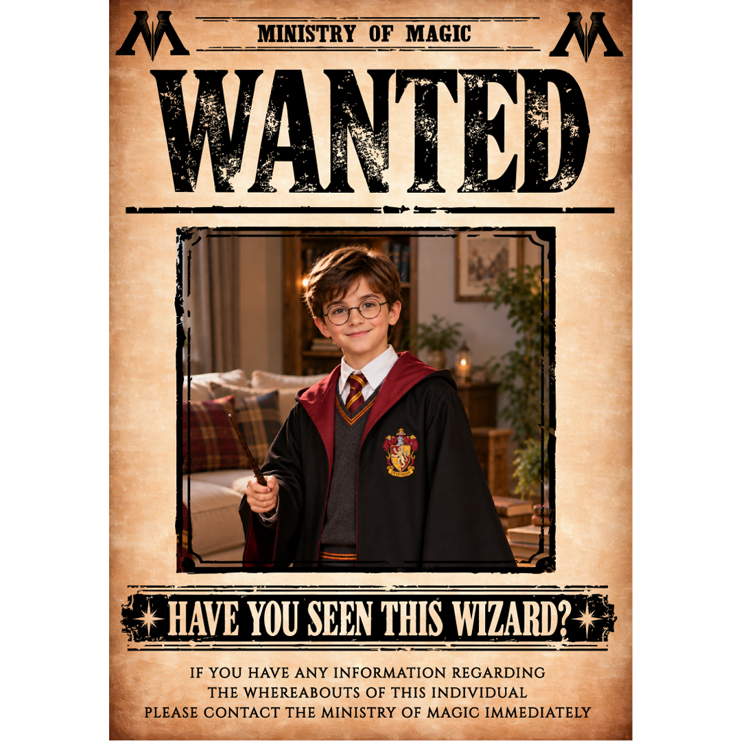 Personalised Photo Wanted Wizard Design Poster PVC Party Sign Decoration