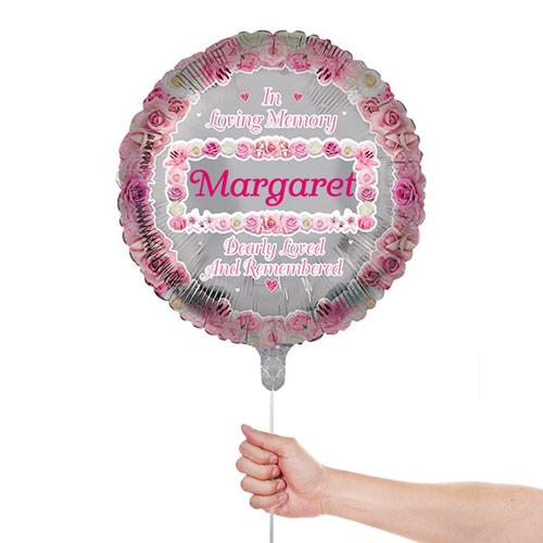 Personalised Name In Memory Pink Memorial Round Foil Helium Balloon - Inflated Balloon in a Box Product Gallery Image