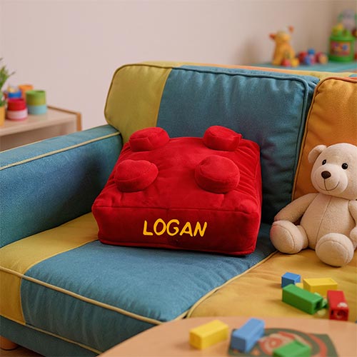 Personalised Red Building Brick Retro Square Shaped Plush Pillow Cushion Product Gallery Image