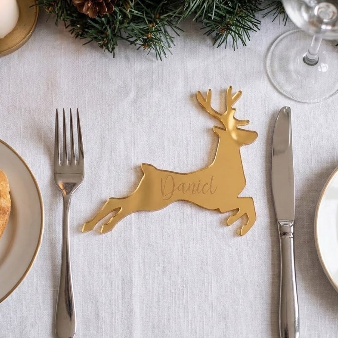 Personalised Reindeer Engraved Acrylic Place Setting 9cm