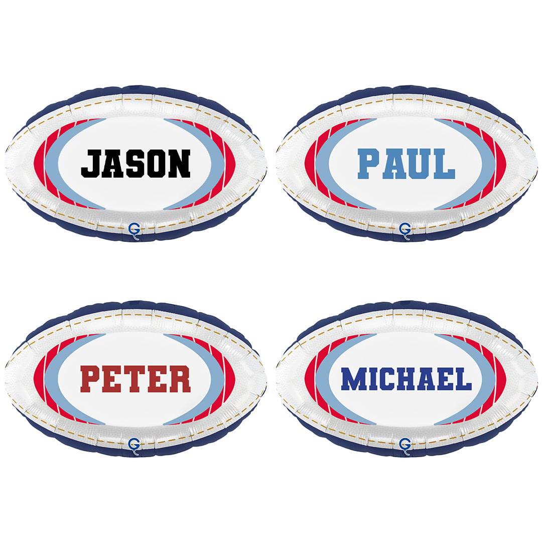Personalisable Rugby Ball Shaped Foil Balloon - Inflated Balloon in a Box View 3
