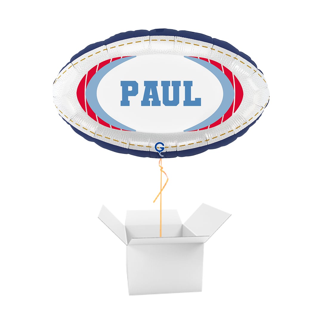 Personalisable Rugby Ball Shaped Foil Balloon - Inflated Balloon in a Box