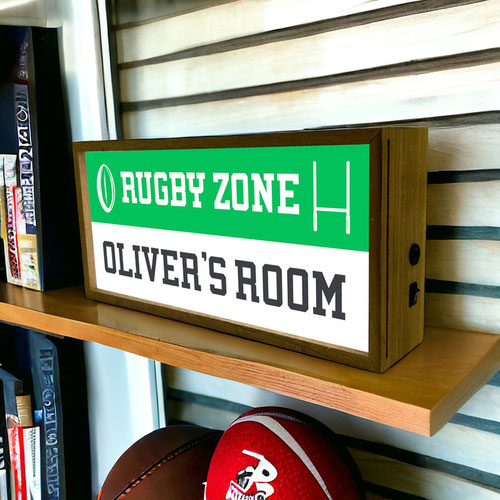 Personalised Rugby Zone LED Light Box Wood Room Sign Product Gallery Image