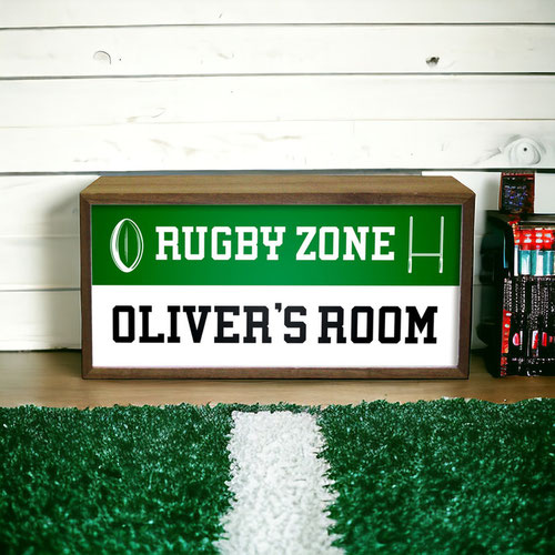 Personalised Rugby Zone LED Light Box Wood Room Sign Product Gallery Image