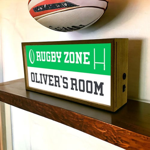 Personalised Rugby Zone LED Light Box Wood Room Sign Product Gallery Image