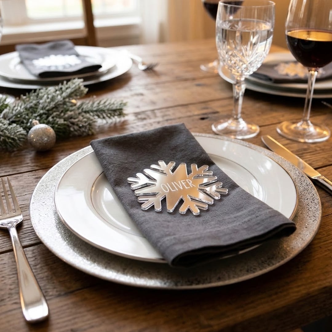 Personalised Snowflake Engraved Acrylic Place Setting 9cm