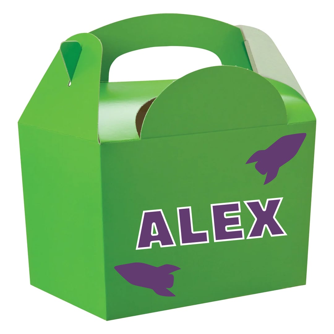 Personalised Space Ranger Lime Green Party Paper Lunch Box View 2