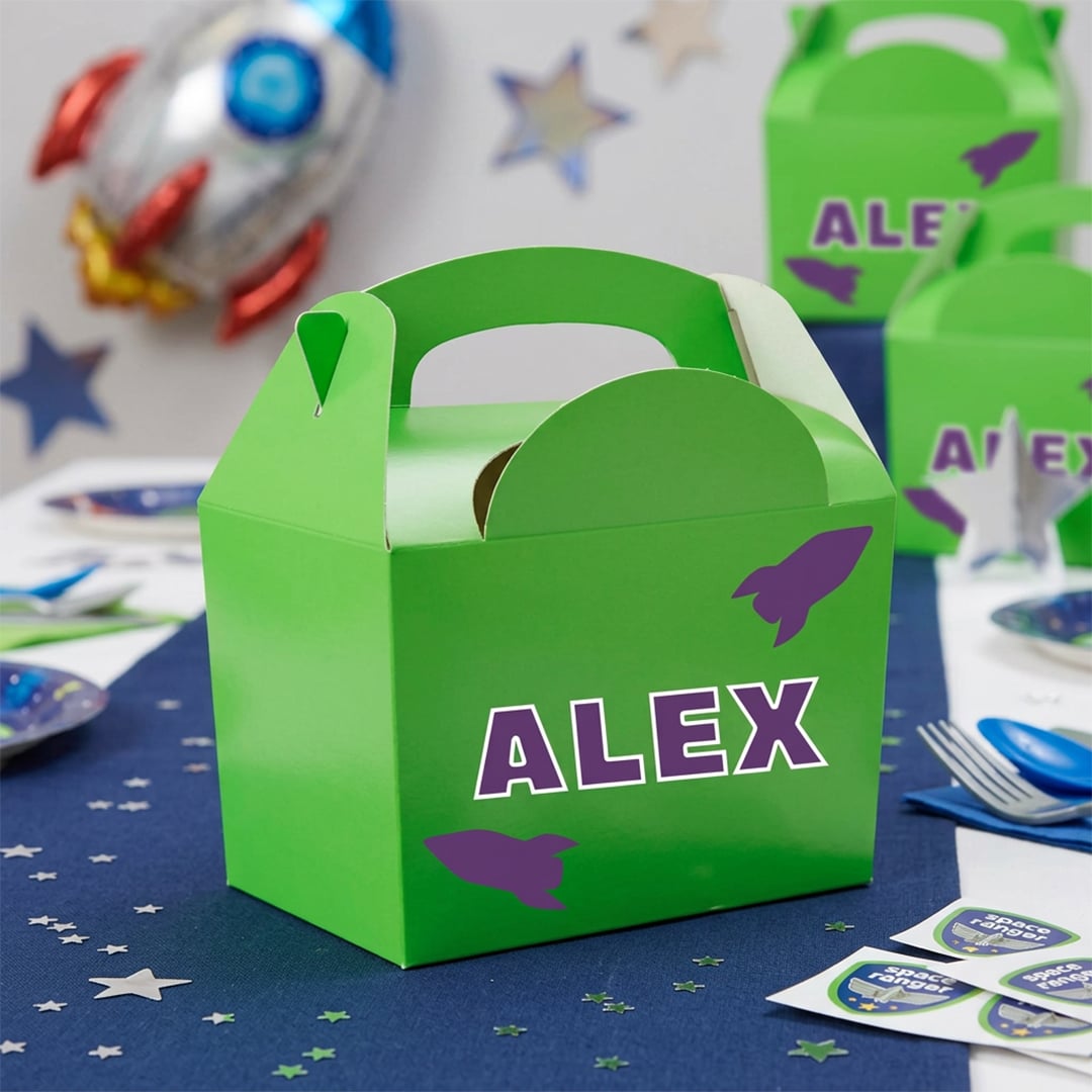 Personalised Space Ranger Lime Green Party Paper Lunch Box
