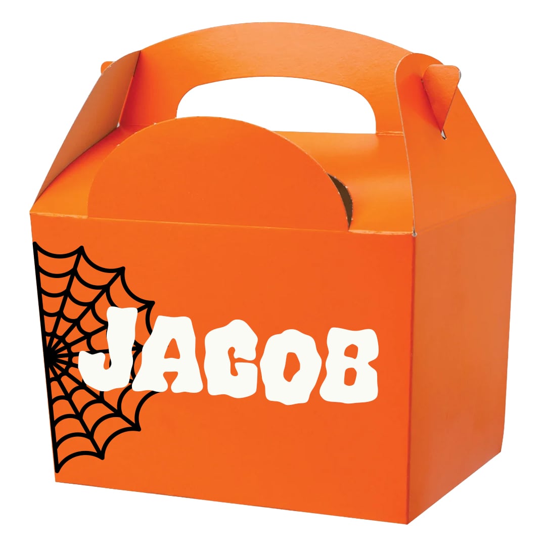 Personalised Spider's Web Halloween Orange Party Paper Lunch Box View 2