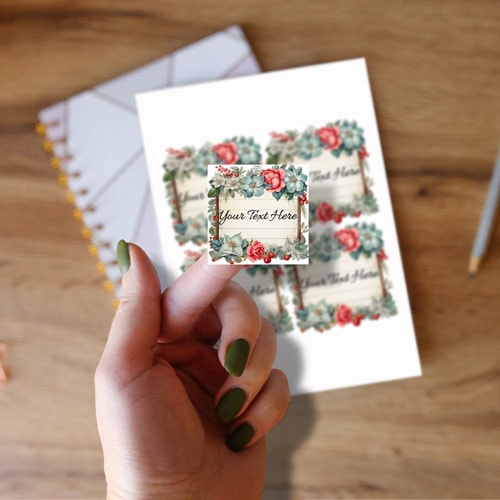 Personalised Vintage Floral Square Stickers 95mm - Sheet of 4 Product Gallery Image