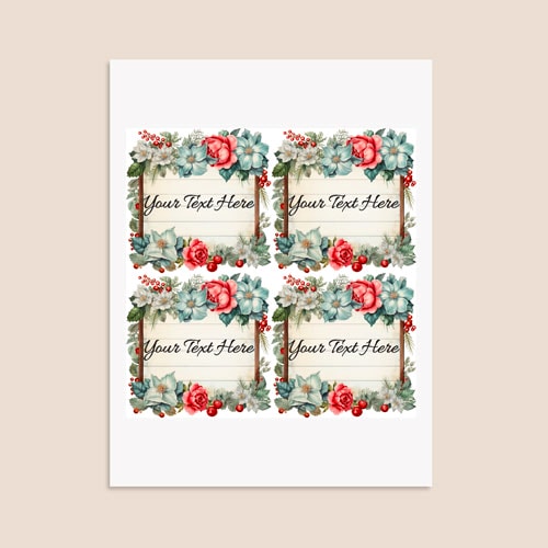 Personalised Vintage Floral Square Stickers 95mm - Sheet of 4 Product Gallery Image