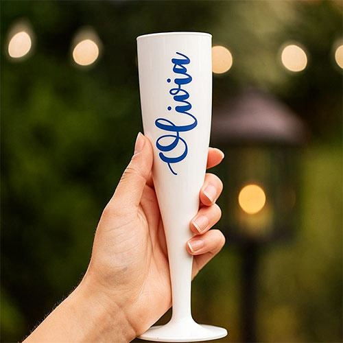 Personalised White Biodegradable Plastic Champagne / Prosecco Flute 175ml Product Gallery Image