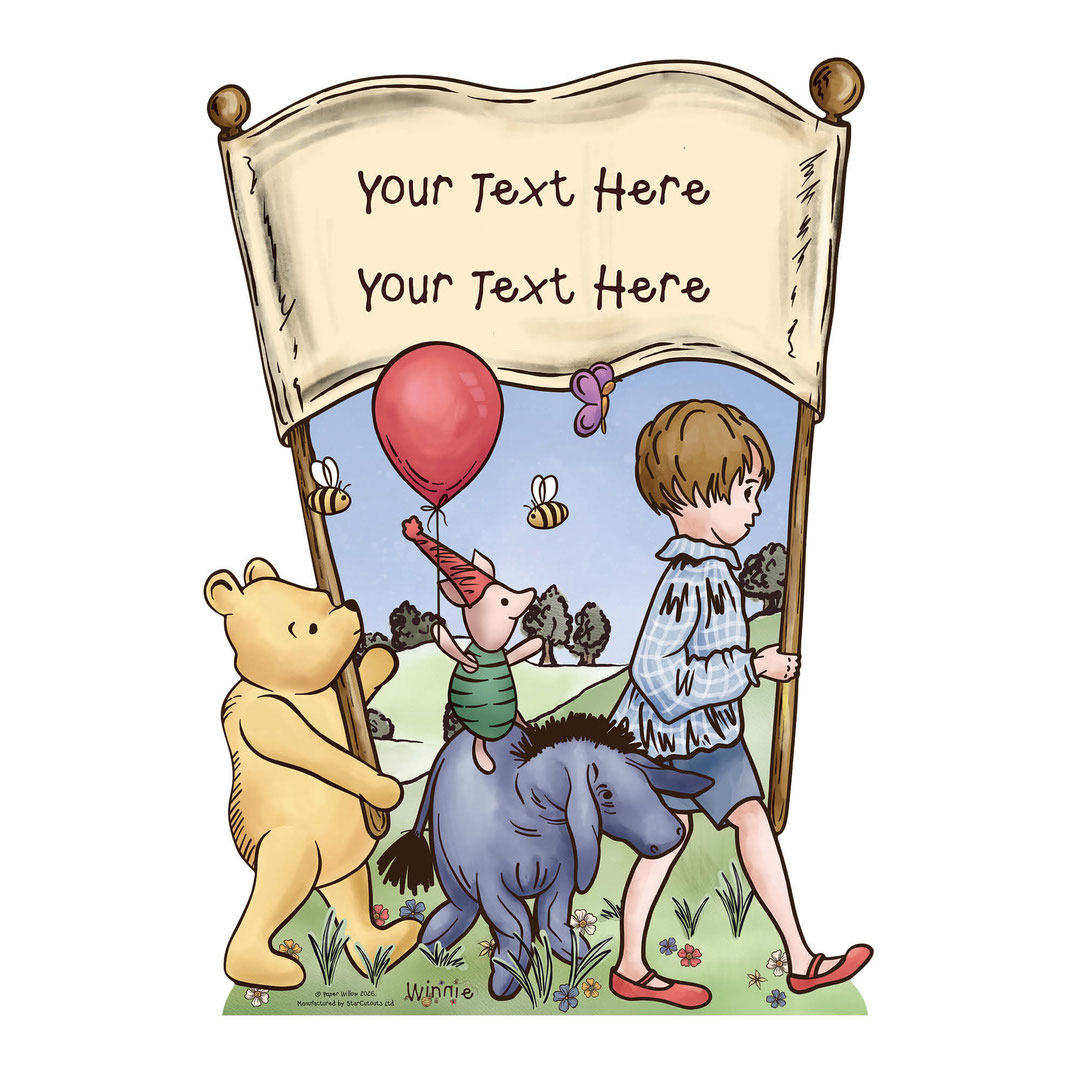 Personalised Winnie Pooh Bear Celebration Banner Lifesize Cardboard Cutout 133cm