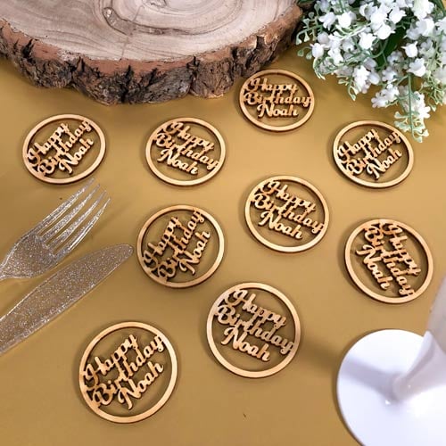 Personalised Wooden Happy Birthday Table Confetti 5cm - Pack of 6 Product Image